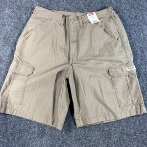 Wrangler Mens Cargo Shorts Weathered Wash Khaki Side Elastic NW912BE Size 36 NEW
